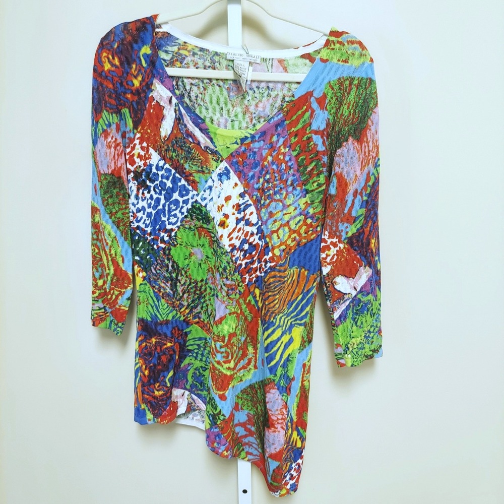 Alberto Makali L Asymmetrical‎ Patchwork Knit Top Artsy Maximalist